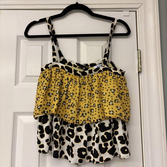 KOCH Tops - Koch Yellow & Black Animal Print Ruffle Strappy Top Size XS. Casual Party